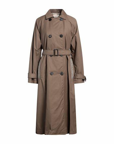 Peserico Woman Overcoat & Trench Coat Khaki Cotton, Polyamide, Nylon, Leather Cover