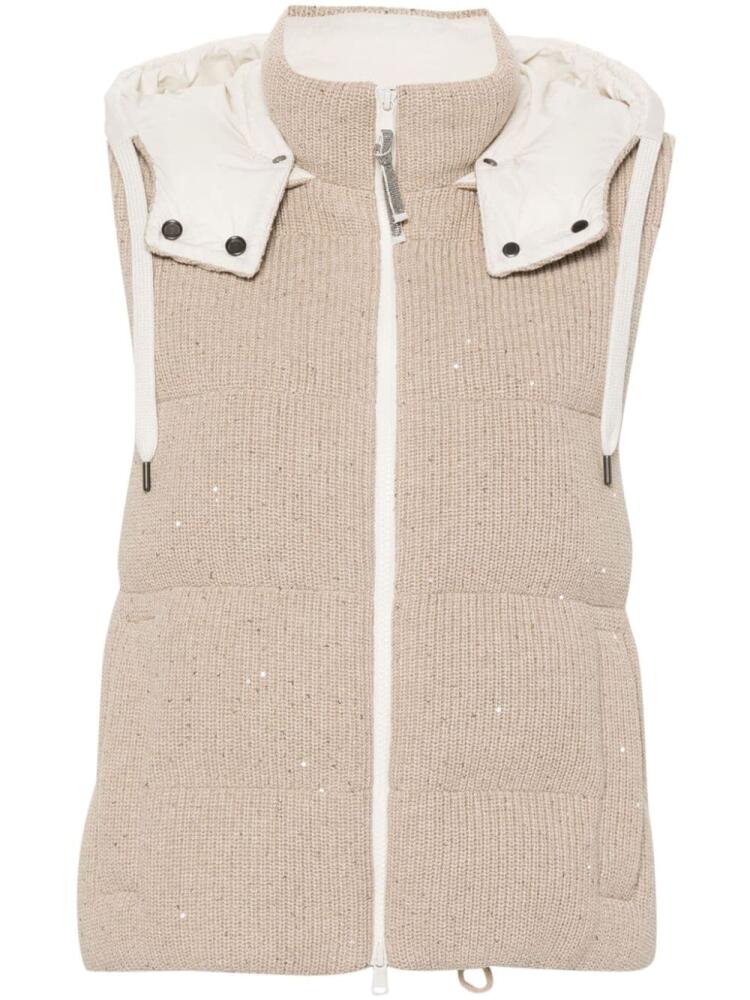 Brunello Cucinelli sequin-embellished padded gilet - Neutrals Cover