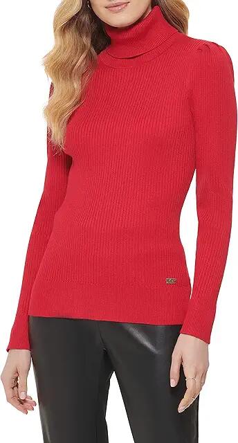 DKNY Solid Ribbed Turtleneck (Scarlet) Women's Clothing Cover