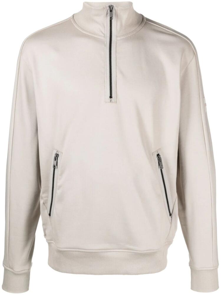 BOSS logo-patch half-zip sweatshirt - Neutrals Cover