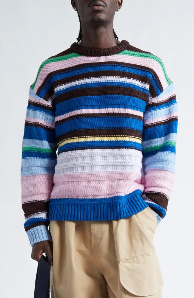 JW Anderson Stripe Merino Wool Crewneck Sweater in Blue/Multi Cover