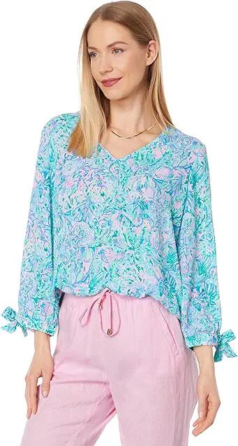 Lilly Pulitzer 3/4 Sleeve Pamala Top (Surf Blue Soleil It On Me) Women's Blouse Cover