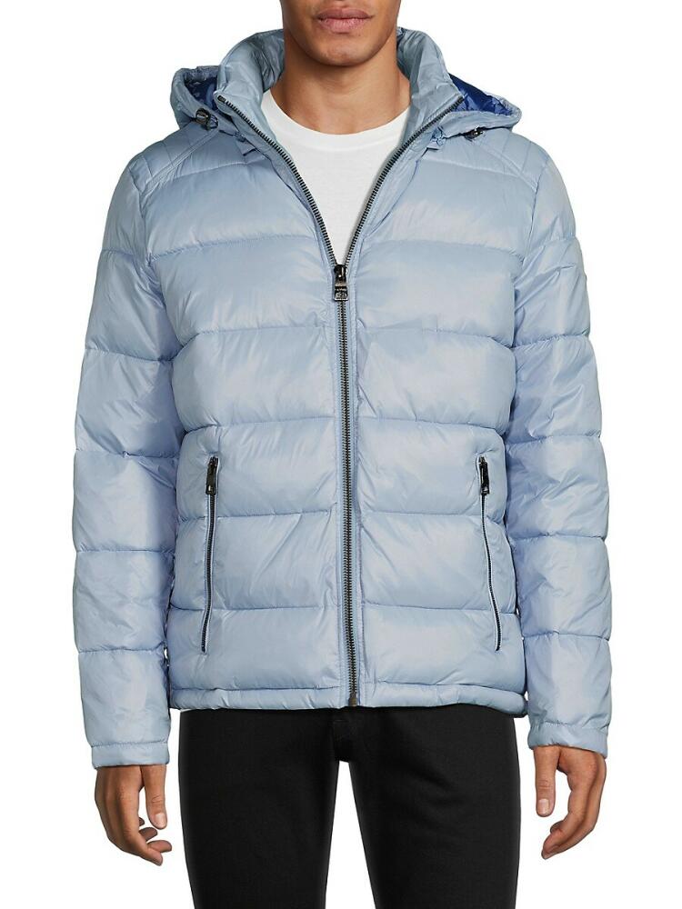 Guess Men's Quilted Zip Up Puffer Jacket - Powder Blue Cover