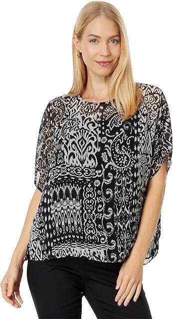 Vince Camuto Extended Shoulder Crew Neck Blouse (Rich Black) Women's Clothing Cover