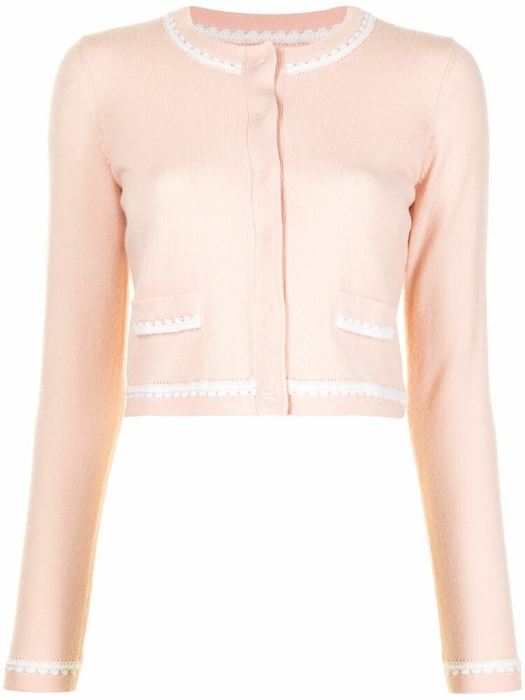 Paule Ka contrast stitching cropped cardigan - Pink Cover