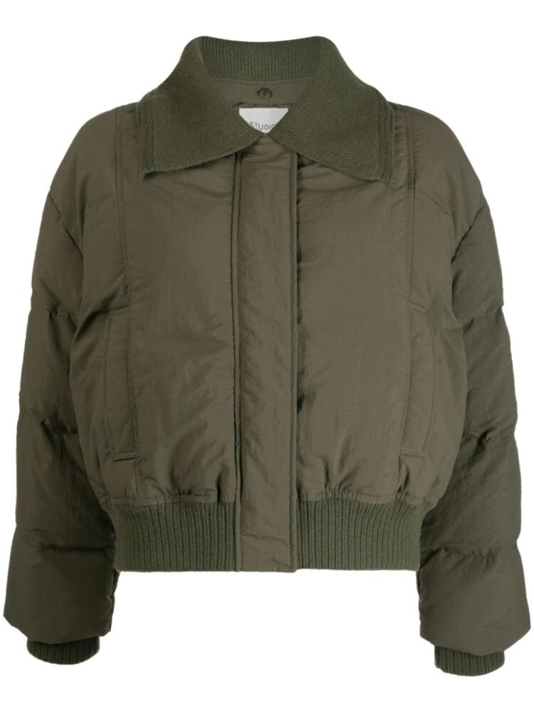 STUDIO TOMBOY ribbed-collar cropped bomber jacket - Green Cover