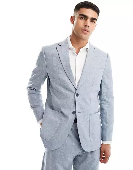 Selected Homme linen mix suit jacket in blue Cover