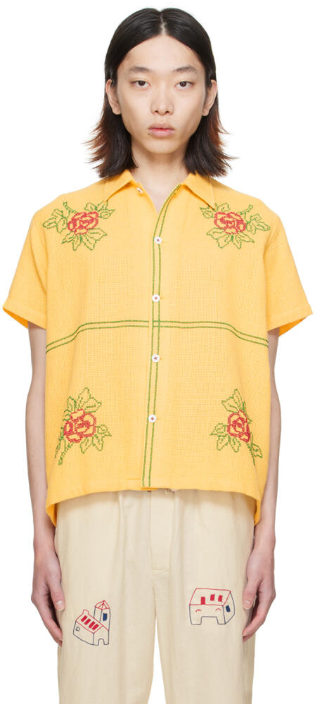 HARAGO Yellow Floral Shirt Cover