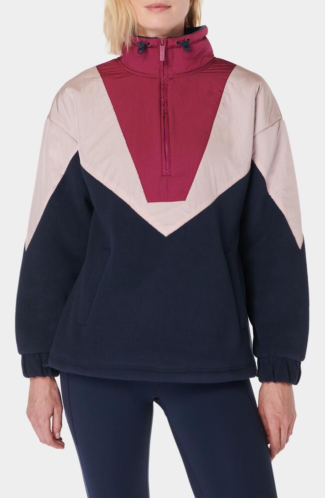 Sweaty Betty Orbit Fleece Half Zip Pullover in Navy Blue Colour Block Cover