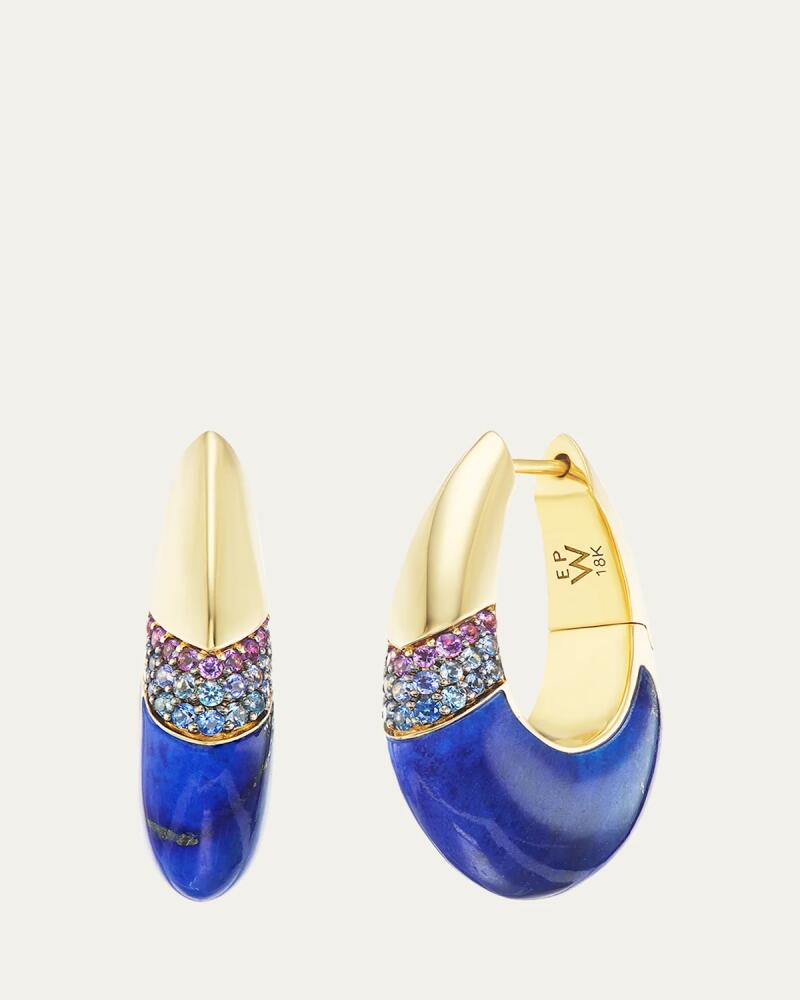 Emily P. Wheeler Ombre 18K Yellow Gold Oval Hoop Earrings with Lapis, Sapphire, and Amethyst Cover