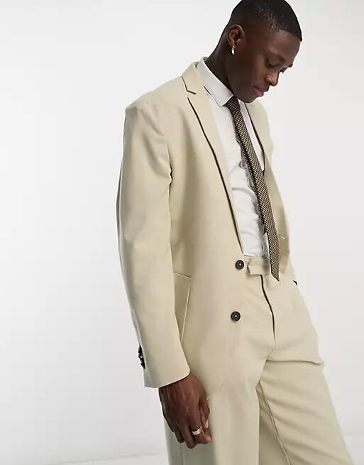 New Look relaxed fit suit jacket in oatmeal - suit 12-White Cover