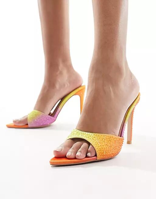 Simmi London Frankie pointed mule sandal in orange yellow ombre-Multi Cover