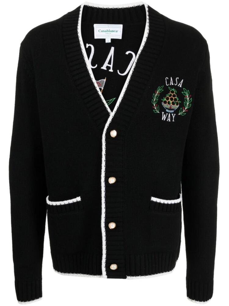 Casablanca logo-embroidered merino wool cardigan - Black Cover