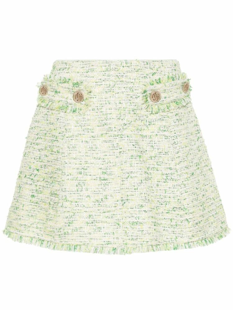 LIU JO frayed-detail bouclé miniskirt - Green Cover