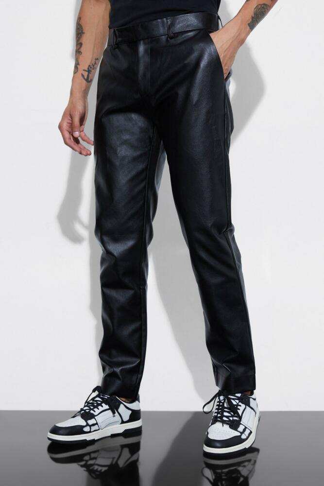 boohoo Mens Slim Fit Pu Pants - Black Cover