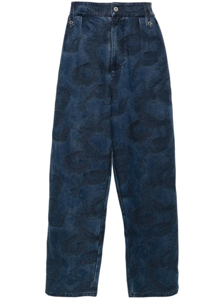 Feng Chen Wang Dragon-jacquard wide-leg jeans - Blue Cover