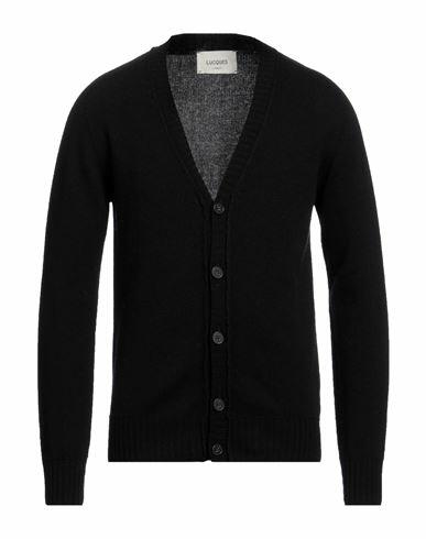 Lucques Man Cardigan Black Wool, Cashmere Cover