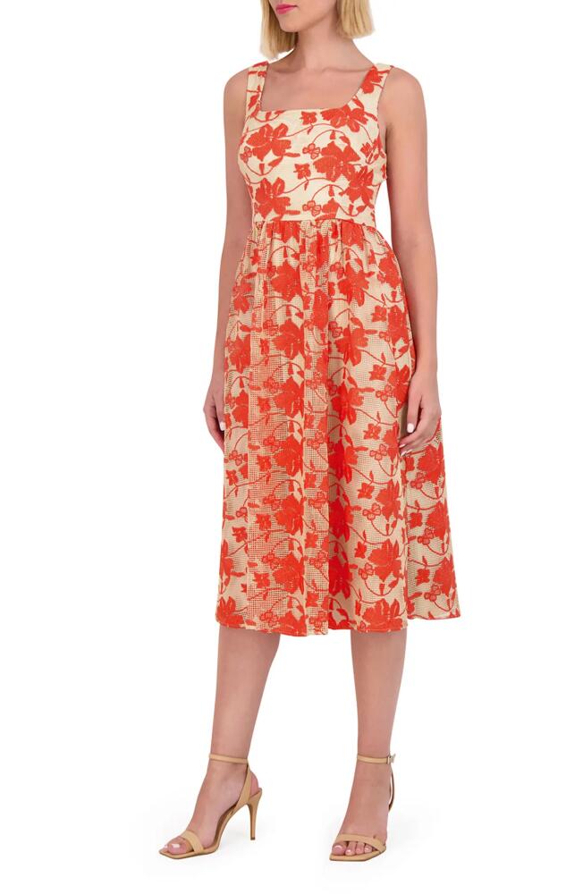 Vince Camuto Embroidered Mesh Midi Dress in Poppy Cover