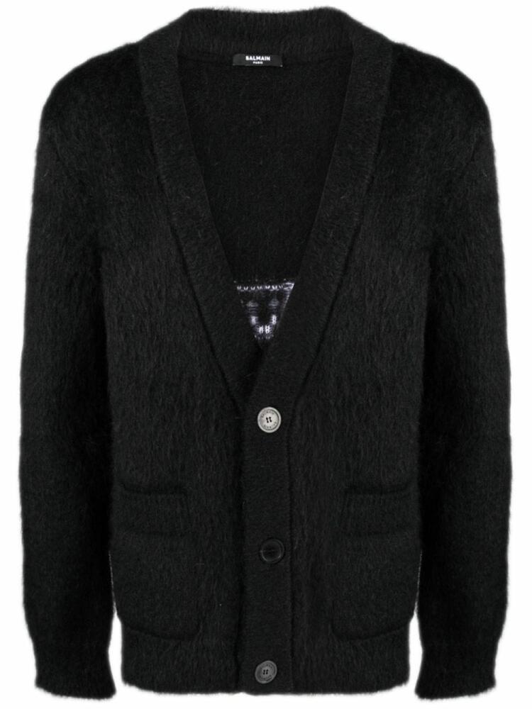 Balmain logo-intarsia V-neck cardigan - Black Cover