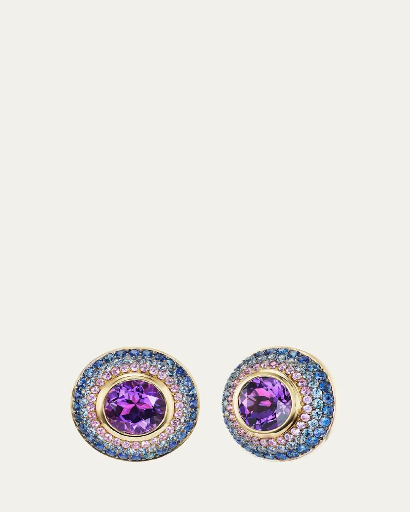 Emily P. Wheeler 18K Yellow Gold Ombre Amethyst and Sapphire Button Stud Earrings Cover