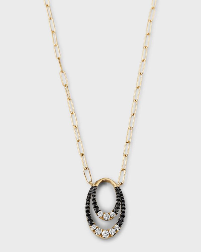 Frederic Sage 18K Yellow Gold Double Vertical Oval Necklace with Black and White Diamonds Cover