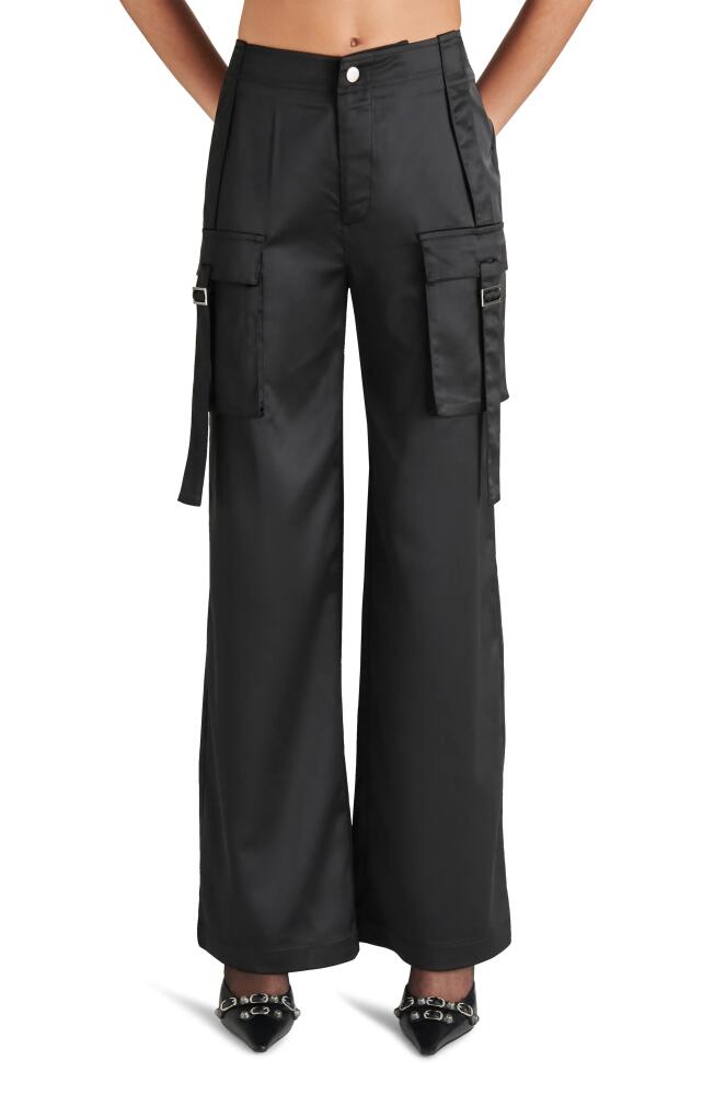 Steve Madden Ace Wide Leg Satin Cargo Pants in Black Cover