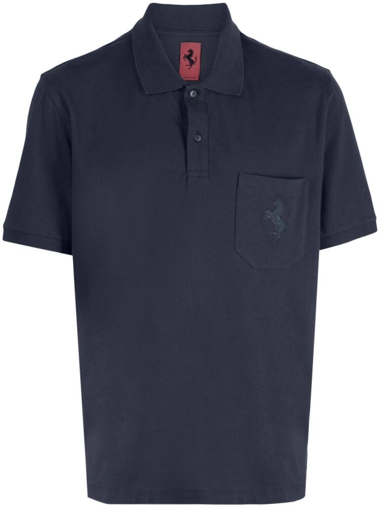 Ferrari logo-patch short-sleeved polo shirt - Blue Cover