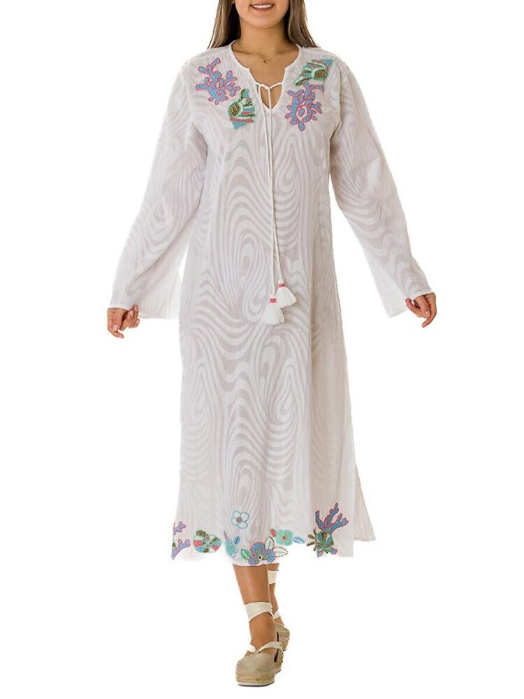 Ranee's Women's Embroidered Maxi Cover Up Dress - White Cover