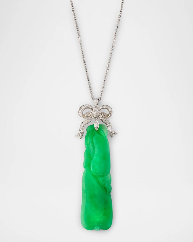 NM Estate Estate Platinum and 18K Gold Carved Jadeite Pendant Necklace with Diamonds Cover