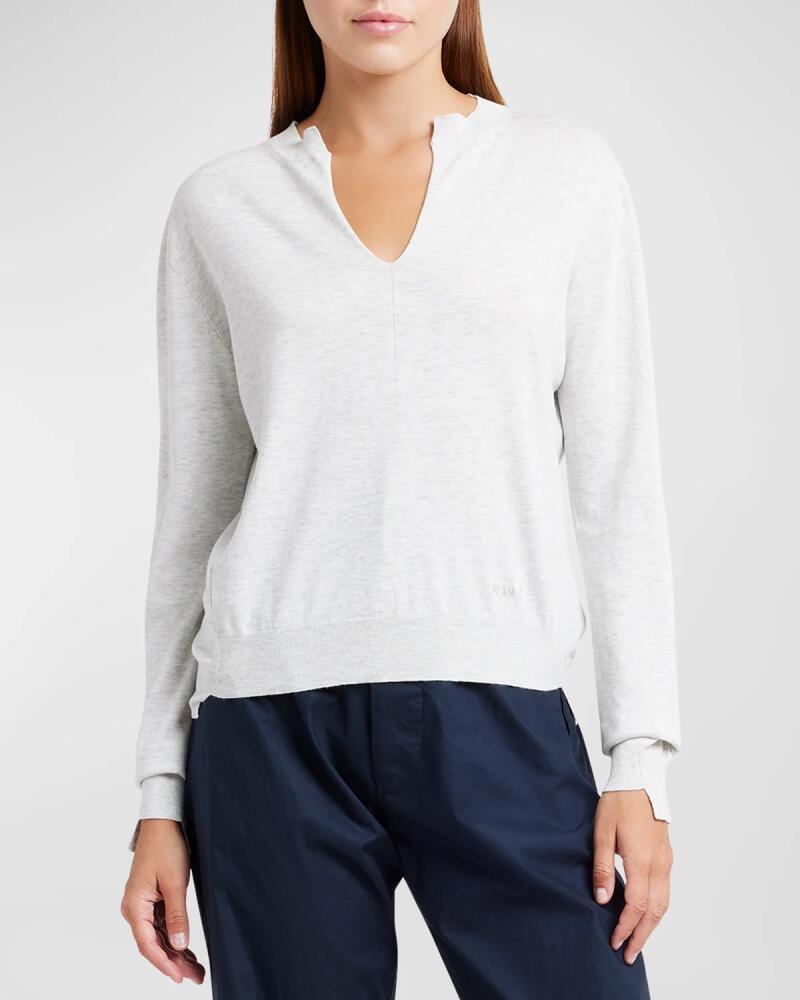 Plan C Split V-Neck Long-Sleeve Cashmere Sweater Cover