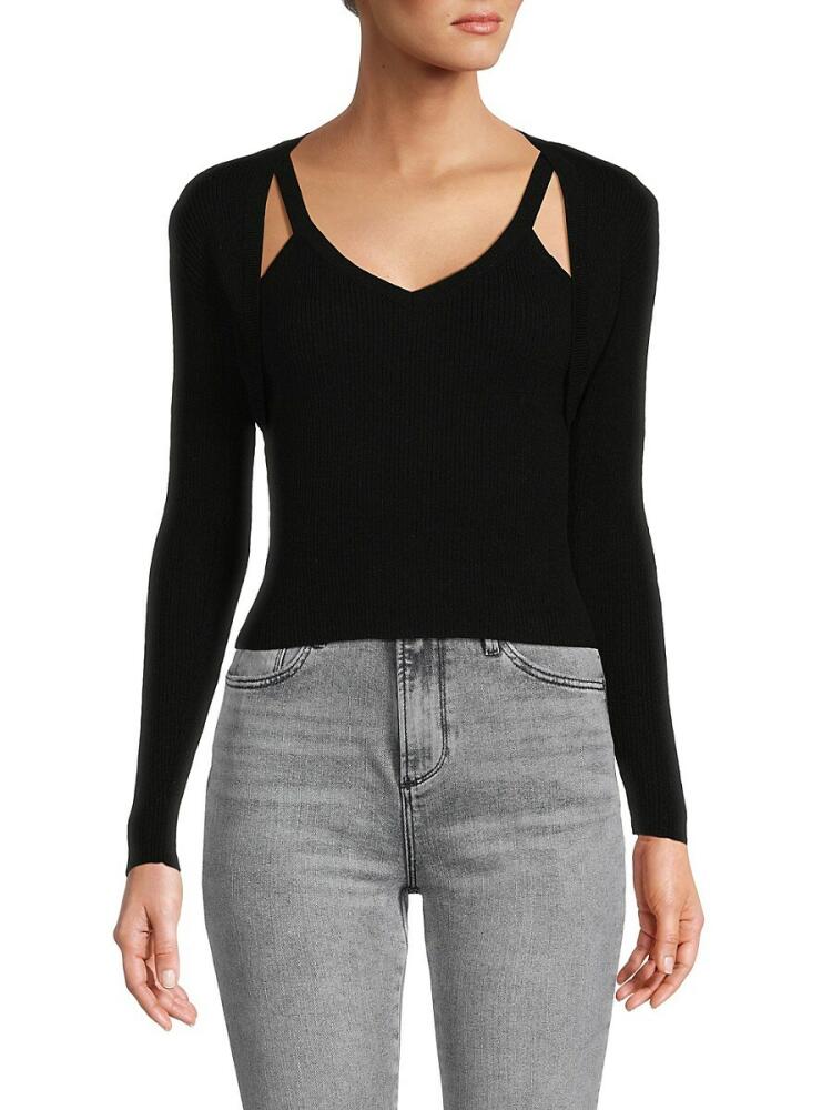 Lea & Viola Women's Ribbed Twofer Sweater - Black Cover