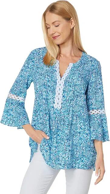 Lilly Pulitzer Hollie Tunic (Cumulus Blue Blooming Together) Women's Blouse Cover