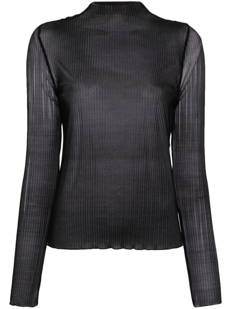 BOSS semi-sheer plissé top - Black Cover