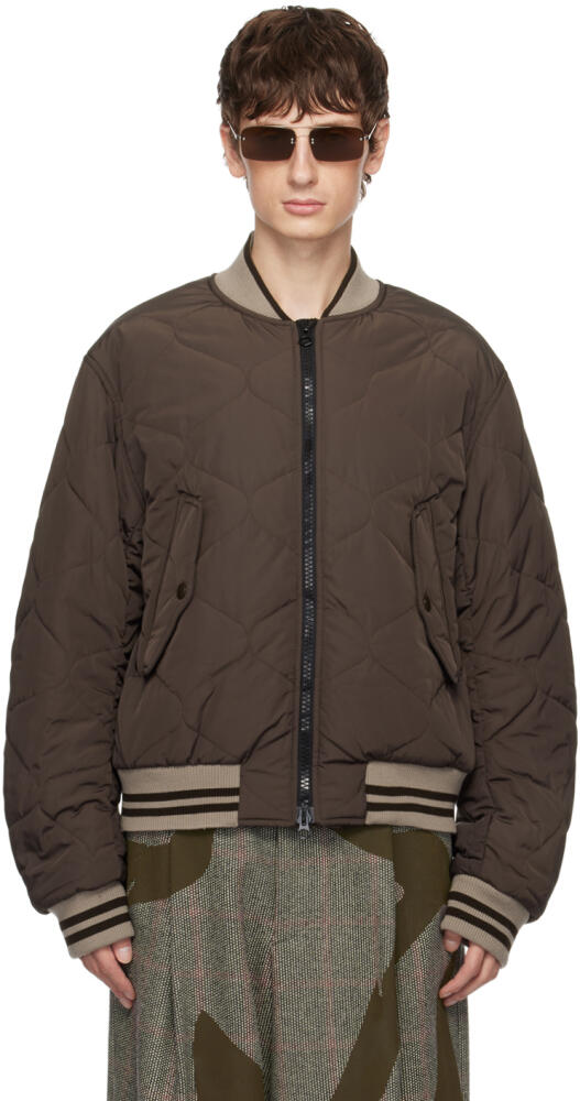 Dries Van Noten Brown Quilted Bomber Jacket Cover