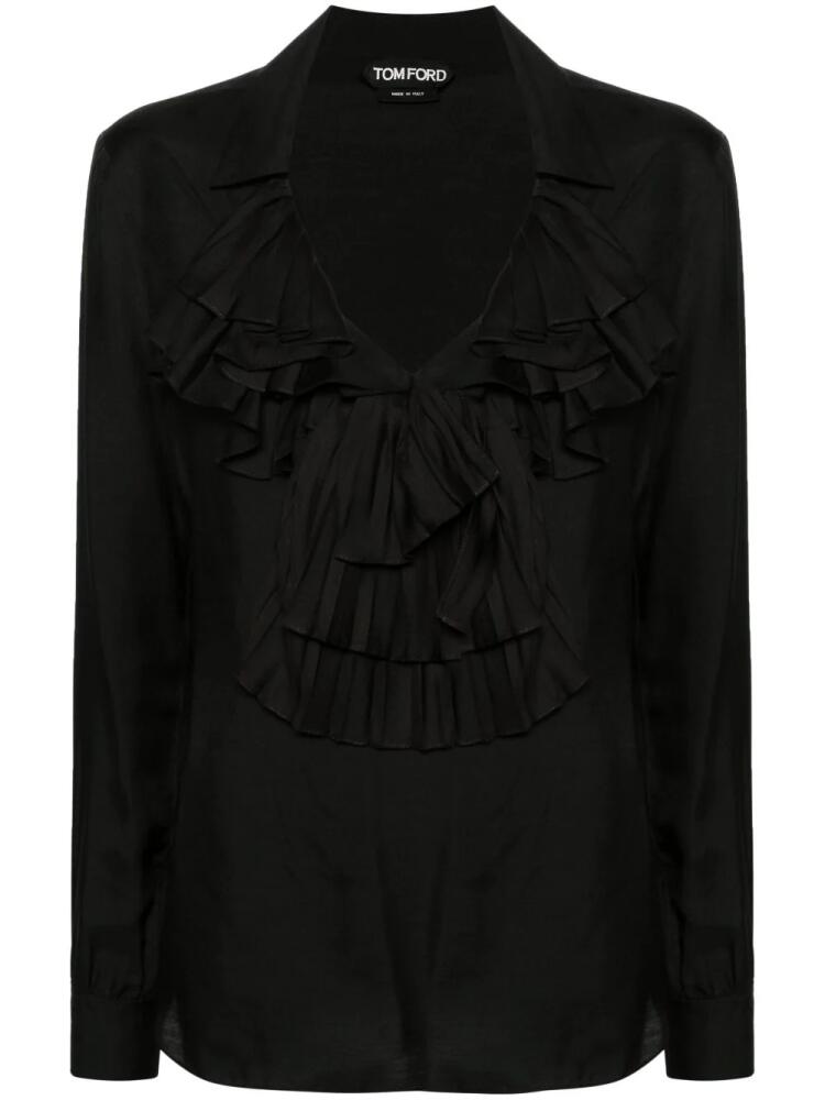 TOM FORD plissé ruffle-collar blouse - Black Cover