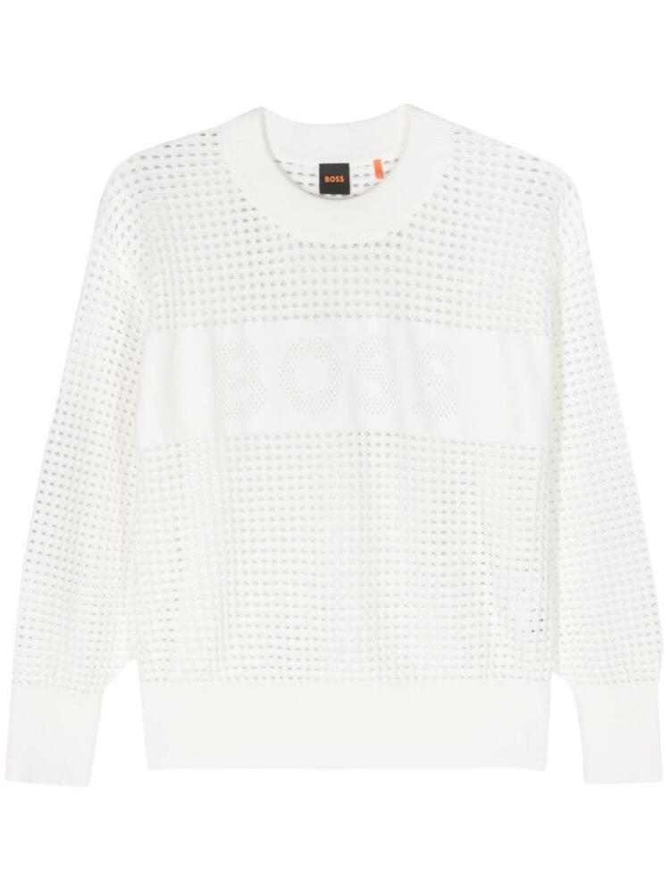 BOSS perforated-logo open-knit jumper - White Cover