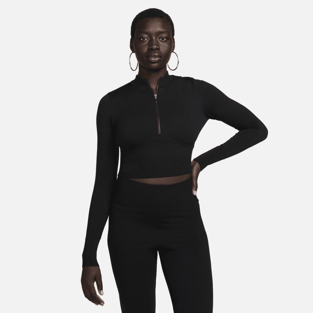 Women's Nike Sportswear Chill Knit Slim Long-Sleeve Cropped Sweater 1/2-Zip Top in Black Cover