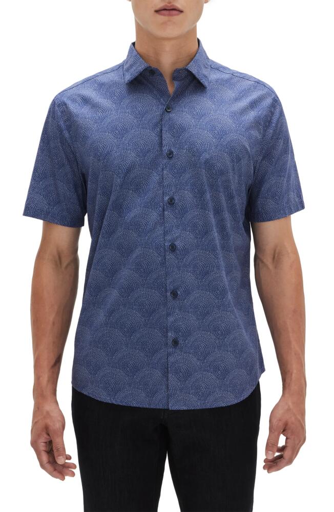 Robert Barakett Finch Floral Medallion Short Sleeve Button-Up Shirt in Navy Cover