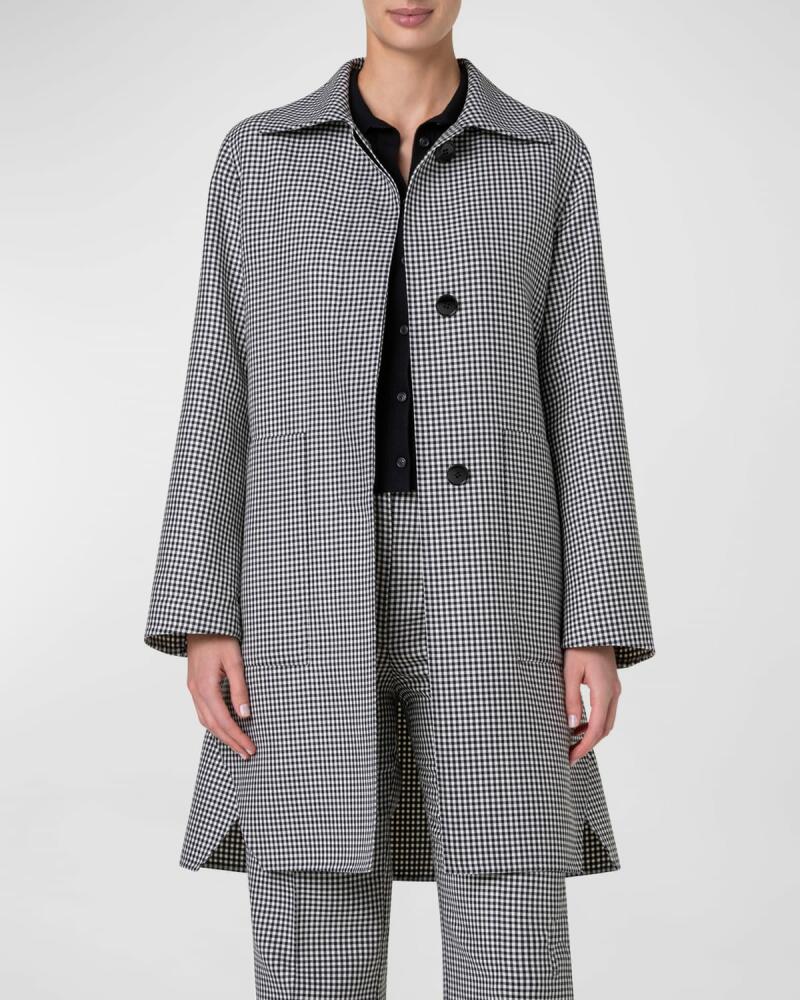 Akris Vito Short Wool Belted Vichy Coat Cover