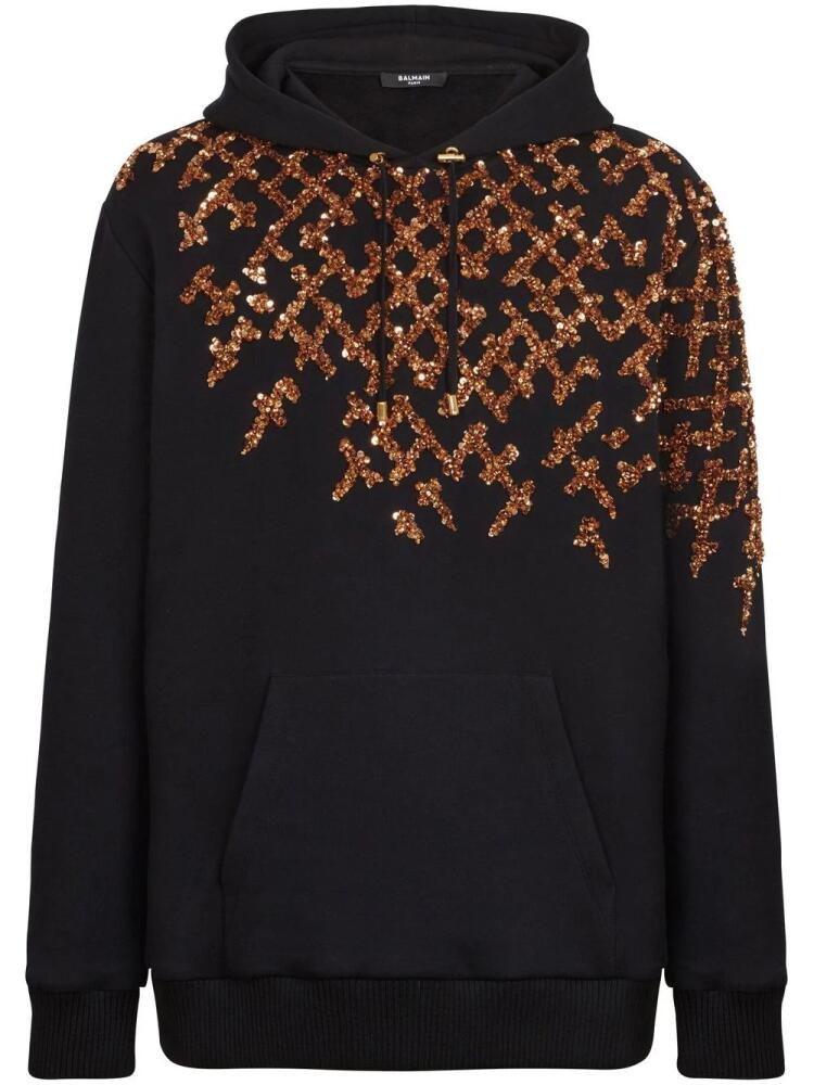 Balmain sequin-embellishment cotton hoodie - Black Cover