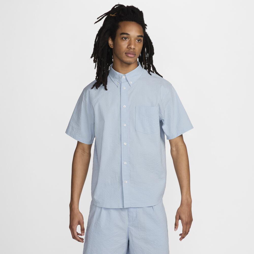 Nike Men's Life Short-Sleeve Seersucker Button-Down Shirt in Blue Cover