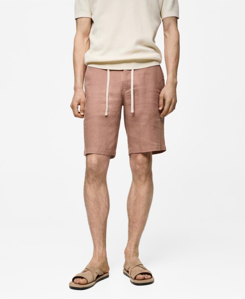 Mango Men's Drawstring Detail Bermuda Shorts - Salmon Cover