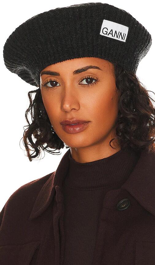 Ganni Structured Rib Beret in Black Cover