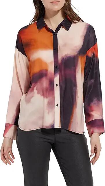 Lysse Printed Stitched Satin Shirt (Experimantal Paint) Women's Clothing Cover