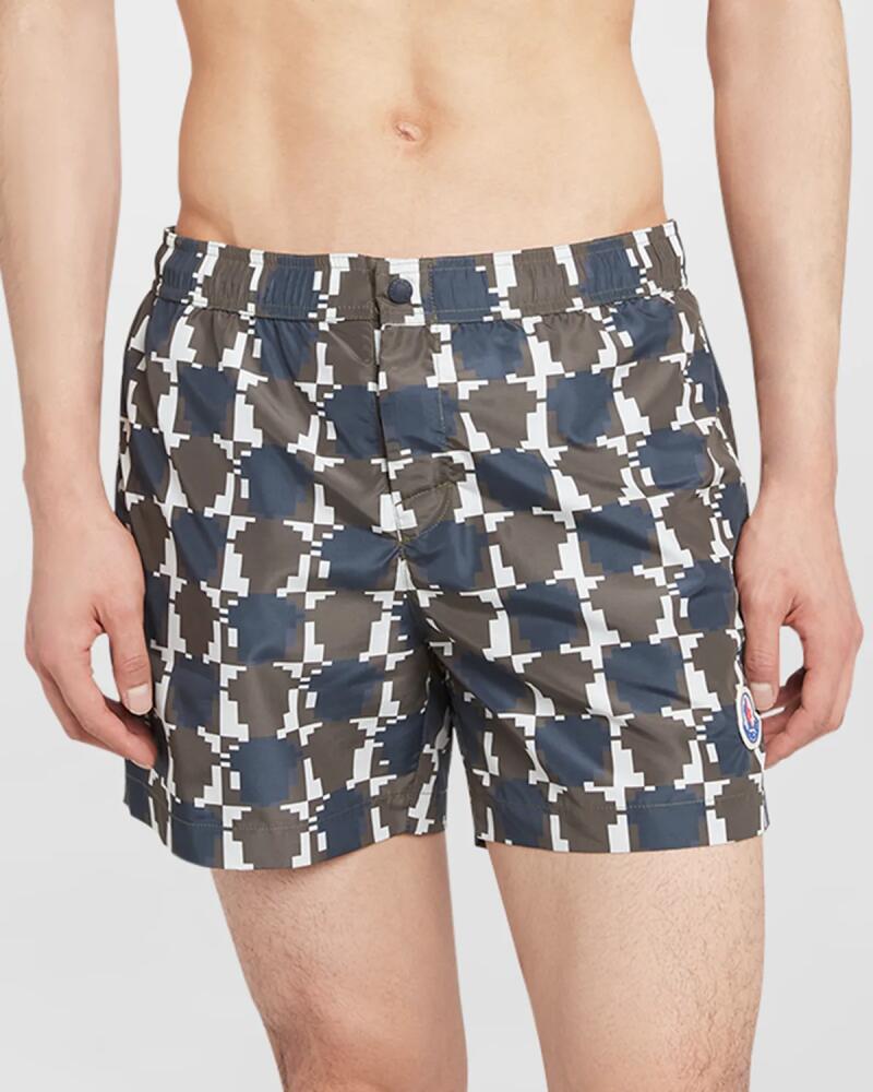 Moncler Men's Pixelated Logo-Print Swim Shorts Cover