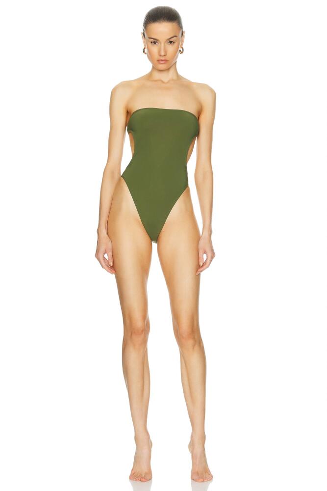 Saint Laurent Cut Out One Piece Swimsuit in Green Cover