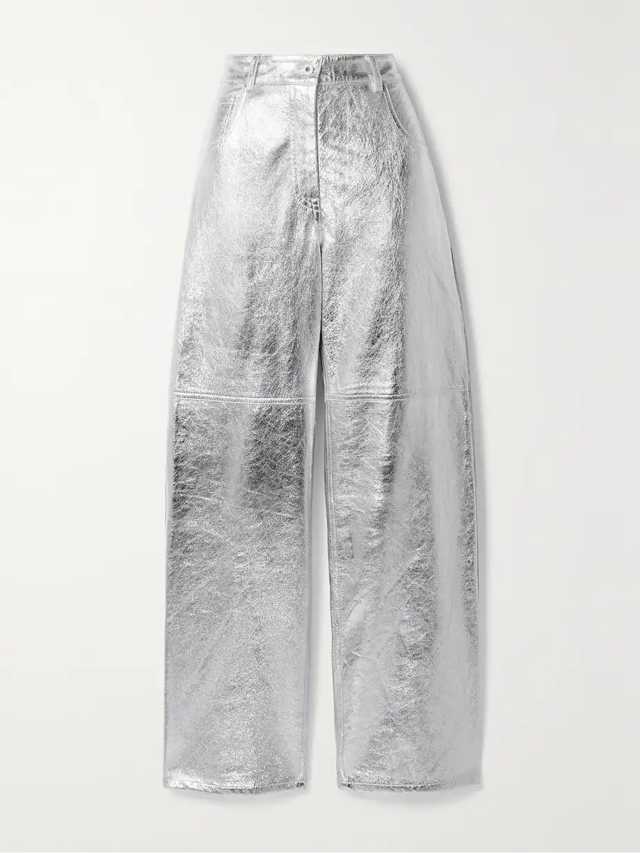 INTERIOR - The Sterling Metallic Coated-cotton Straight-leg Pants - Silver Cover