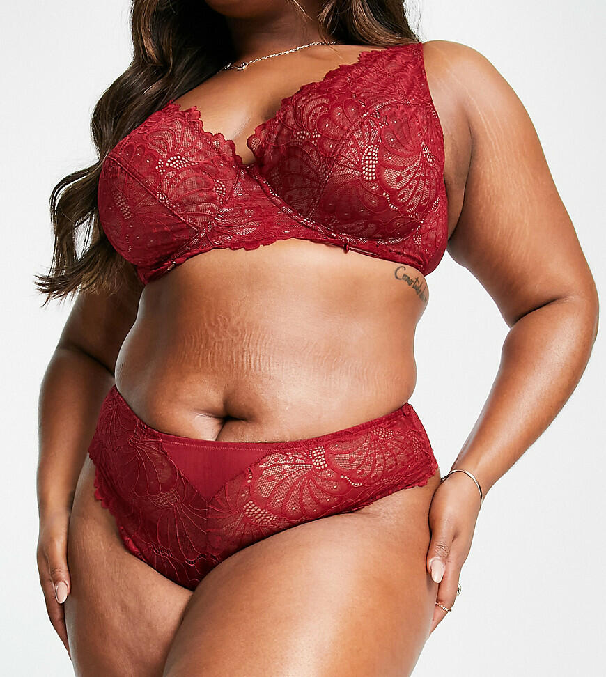 ASOS DESIGN Curve Sienna lace built up thong in burgundy-Red Cover