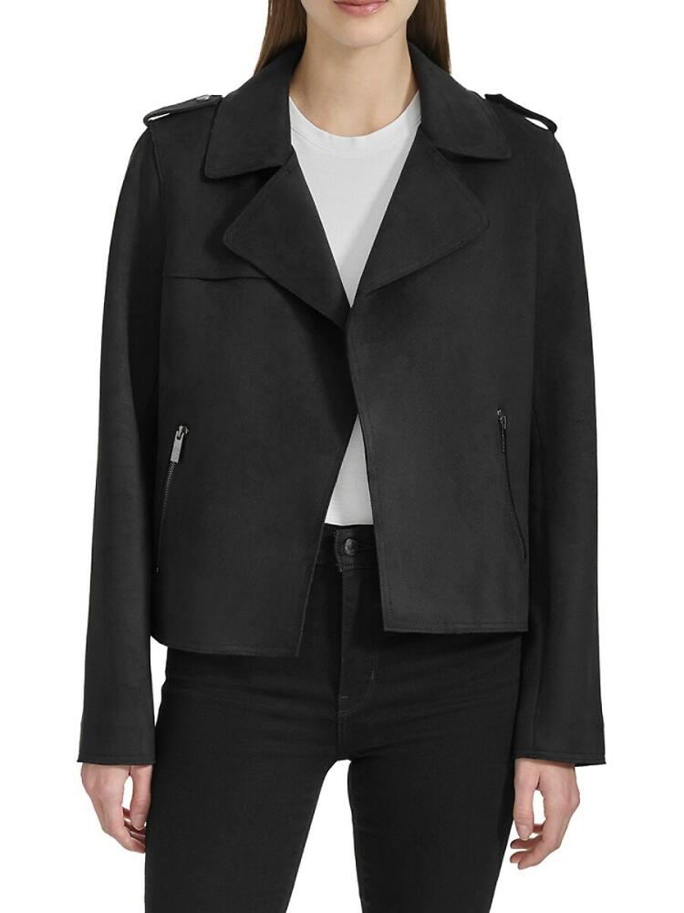 Andrew Marc Women's Drape Front Suede Jacket - Black Cover