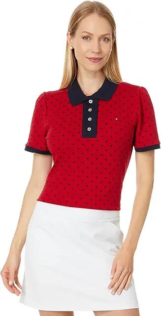 Tommy Hilfiger Puff Sleeve Dot Interlock Polo (Chili Multi) Women's Clothing Cover